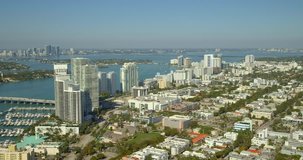 Aerial flyover Miami Beach city footage 4k 60p