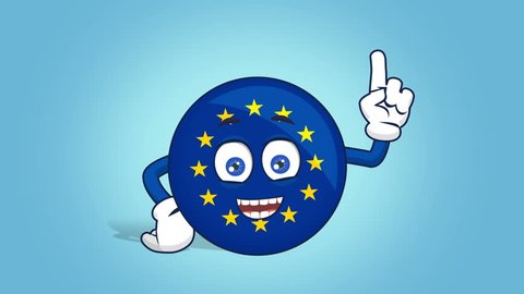 Cartoon European Union Icon Flag Think and Idea with Face Animation 
