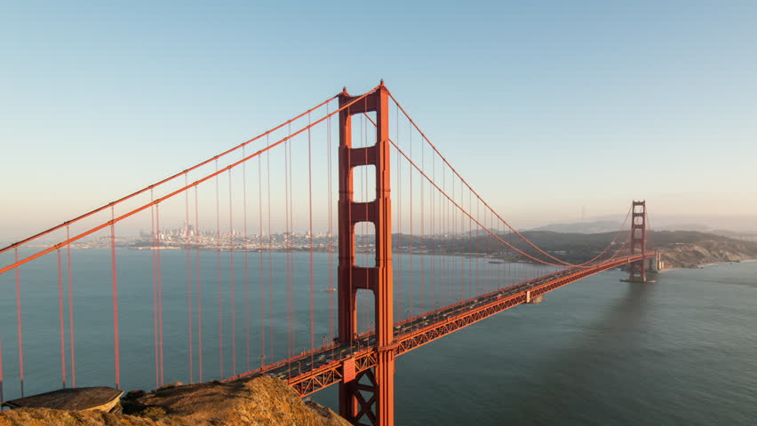 Timelapse. San Francisco Landmark,Golden Gate Bridge Sunset with Connection Lines,California,United States