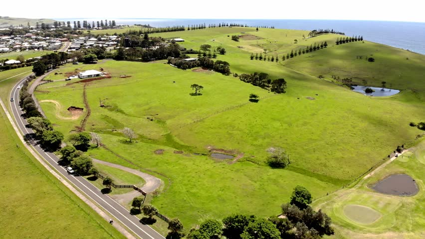 Aerial shot of beautiful farms and swampland around NSW, Australia