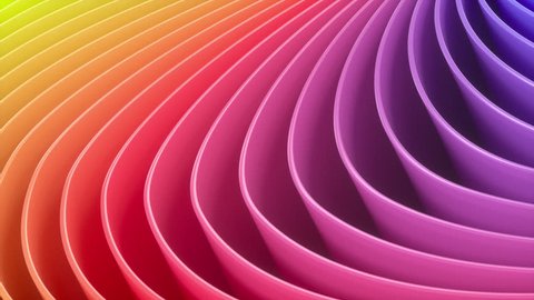 4k 3D animation of rows and rows of colorful stripes in a rainbow in a circular formation rippling.