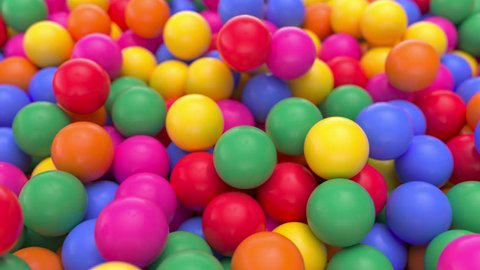4k 3D animation of a pile of abstract colorful spheres and balls, rolling and falling.  Vídeo Stock