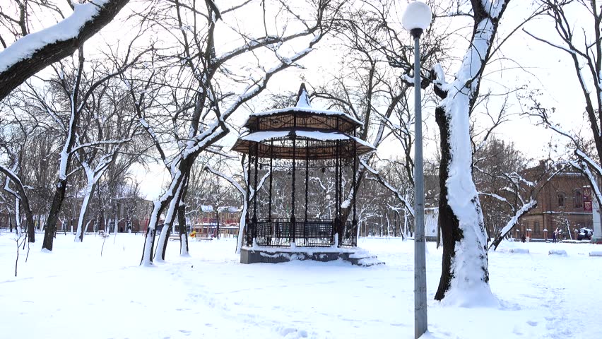 Arbor in the winter park.