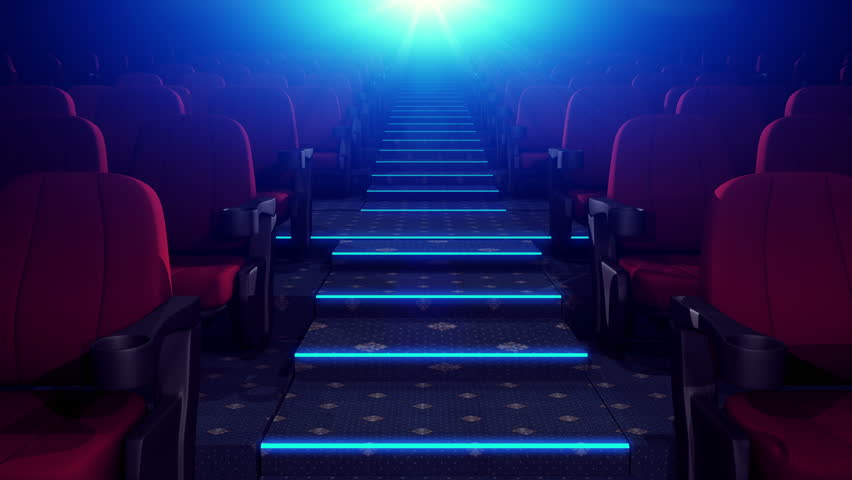 Rows Of Red Chairs In Dark Cinema Theater. Camera Goes Up. Empty Cinema Seats in Theatre for Movies. Loop. | Shutterstock HD Video #1022111791