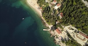 Aerial birds eye view of a beach in Croatia, Dubrovnik, beautiful sunny summers day.