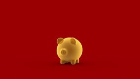 Zodiac sign with golden pig and coins flying / 3D illustration /3D rendering