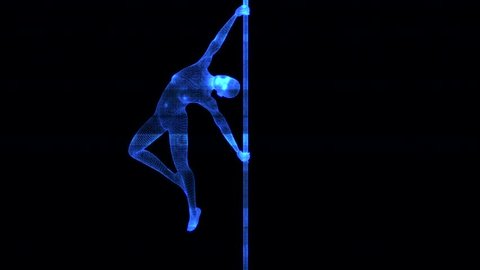4K Holographic Futuristic Wireframe Android AI Woman Pole Dancer Seamless Loop