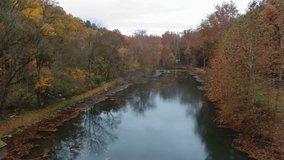 Drone crashes into tree while taking photos of beautiful autumn countryside in Lancaster, Pennsylvania.