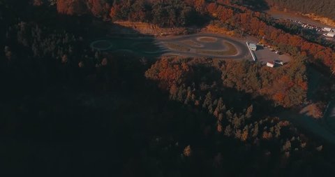 Aerial Drone Shot of a Drift Race Track in the Mountains of Japan During Autumn.