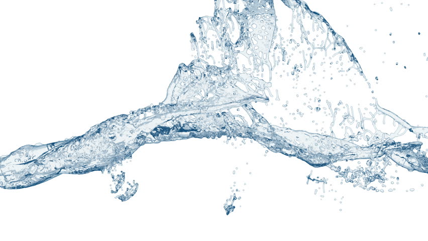 4k slow motion 3d blue vortex water flow with a splashes isolated on a white background with alpha matte