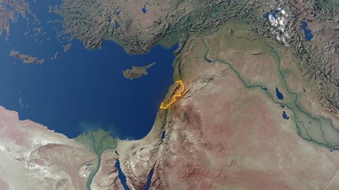 Realistic 3d animated earth showing the borders of the country Lebanon and the capital Beirut in 4K resolution