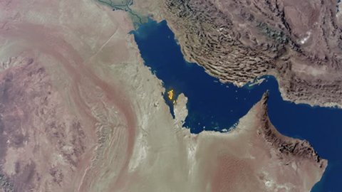 Realistic 3d animated earth showing the borders of the country Bahrain and the capital Manama in 4K resolution