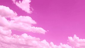 Pink summer, sunny sky, beautiful colourful weather, time lapse fluffy clouds, puffy mostly cloudscape in horizon after rain time, nice panoramic view. Ultra HD.