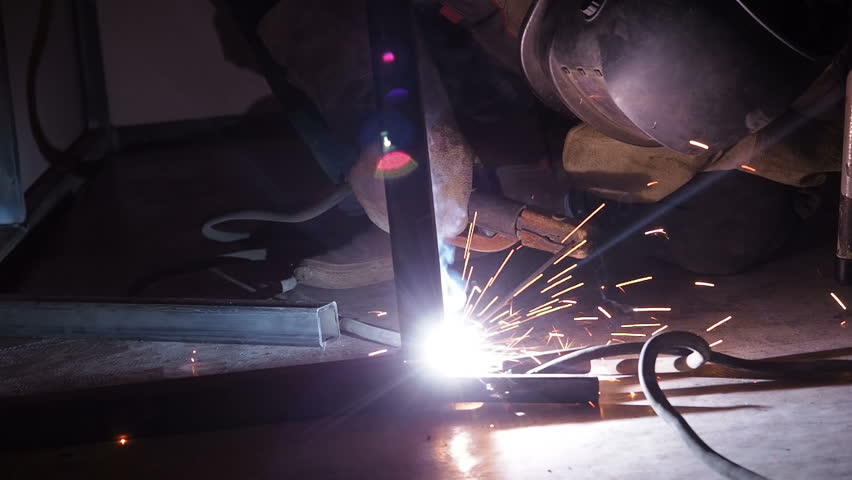 Welder Worker Performs Jump Welding. Stock Footage Video (100% Royalty ...