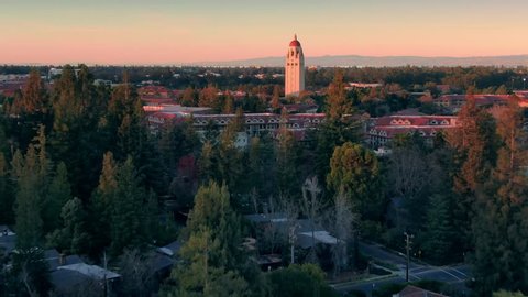 Palo Alto, California / USA. 28 December 2018. Aerial View Of Stanford University at sunset