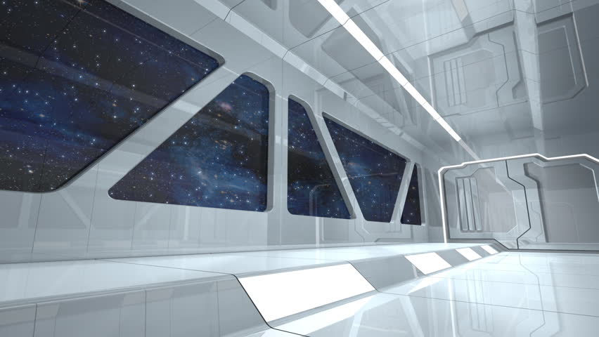 Observation Windows Inside Space Ship Traveling Through Space - 3D Animation.  Nebula Image Element Furnished by NASA.