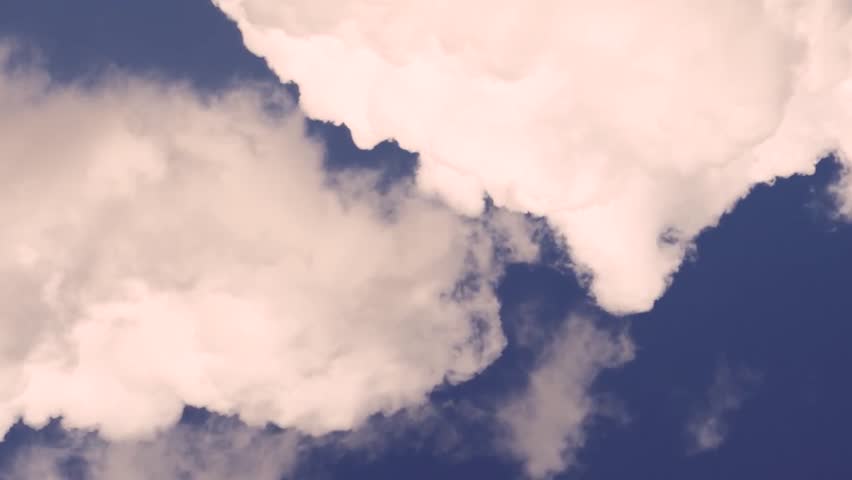 Formating clouds time lapse, clear summer, sunny blue sky in horizon, beautiful colourful season, fluffy, puffy mostly cloudscape in panoramic aerial view.