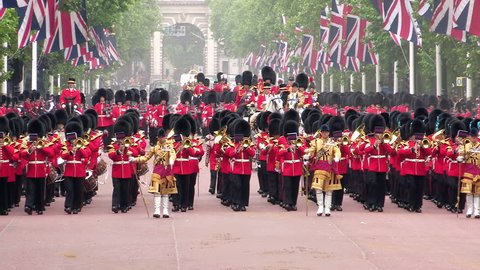 London UK Buckingham Palace. Jun 2017  Trooping the Colour Grenadier Guards Band marching in The Mall.