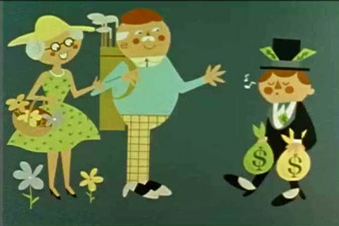 CIRCA 1960s - An animated cartoon lays out the retirement plan and social security that Monsanto gives its employees