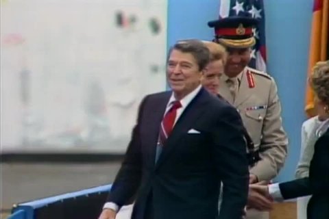 CIRCA 1980s - President Reagan leaves the Brandenburg Gate, Berlin after delivering his speech in 1987