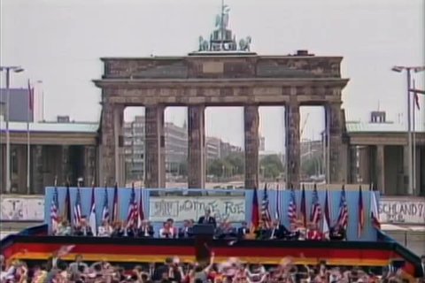 CIRCA 1980s - President Reagan delivers his famous 'Mr Gorbachev tear down this wall' at the Brandenburg Gate speech, Berlin, 1987
