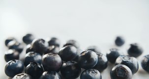 Blueberry falls on white background in slow motion at 4k