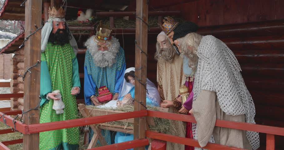 Jesus born scene in a manger, christmas decoration
