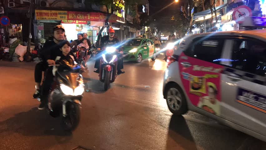 Night road heavy traffic in hanoi vietnam (time lapse)