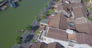 Aerial view panorama of Hoi An old town or Hoian ancient town. Royalty high-quality free stock video footage of HoiAn old town. HoiAn is UNESCO world heritage, the most popular destinations in Vietnam