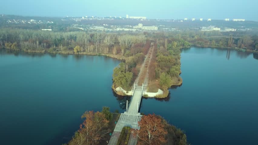 Aerial footage over Echo Park Lake