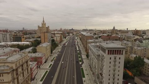 Moscow Garden Ring Aerial View Cloudy Autumn Morning