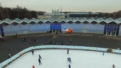 Aerial View of Skaters at Sokolniki Ice Rink in Moscow