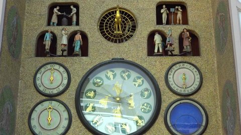 Olomouc, Czech Republic September 2018: timelapse of the old astronomical clock in the center of Olomouc