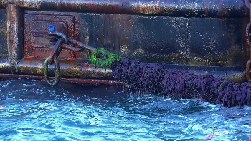 Ship chain overgrown with mud. Shot in 4K (ultra-high definition (UHD)).