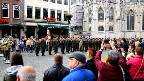 Breda, NETHERLANDS - October 28, 2017: Celebration of 73rd anniversary of the liberation of Breda by the 1st (Polish) Armored Division under the command of Gen. Stanisaw Maczek; parade in the city