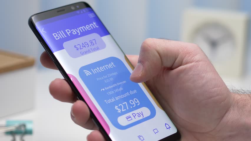 paying-utility-bills-directly-on-smartphone-stock-footage-video-100