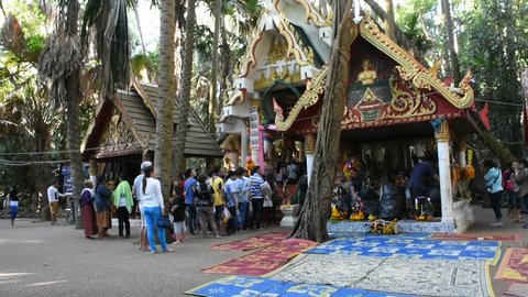 UDON THANI, THAILAND - DECEMBER 19 : Thai people and foreign travelers travel visit and respect praying holy thing in Wat Pa Kham Chanod at Ban Kham Chanot on December 19, 2018 in Udon Thani, Thailand