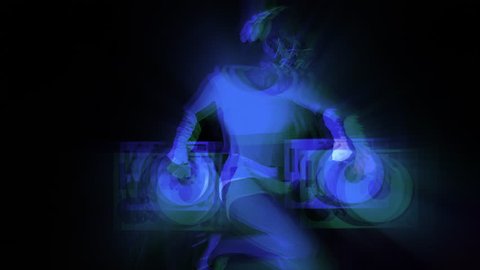sexy female DJ mixes in a club in UV fluorescent costume. stylish,  cool and unique clip for events, parties and shows