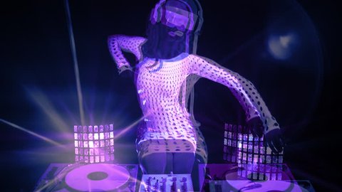 sexy female DJ mixes in a club in UV fluorescent costume. stylish,  cool and unique clip for events, parties and shows