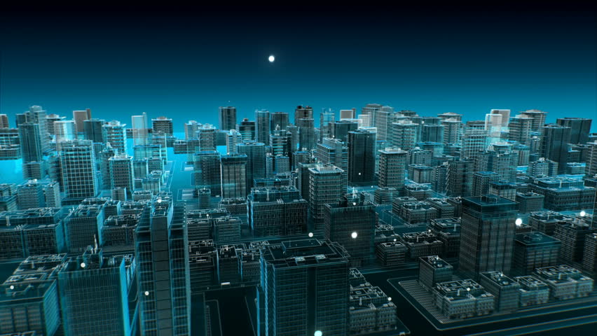 Wireless smart sensor icon on Smart city, connecting 'CLOUD ICON' computing IoT technology. blue x-ray aerial view. 4k animation. Royalty-Free Stock Footage #1022355973