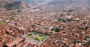 Aerial landmark view of Cusco in Peru