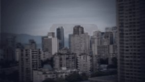 Side view of digital composite of animation of turning globe against big city in the background - Powered by Shutterstock - Get 15% off with code: PIKWIZARD15