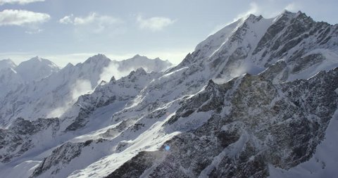 Mount Everest and himalayas Wide shot POV View of cold snowcapped rocky mountains in Nepal and Tibet