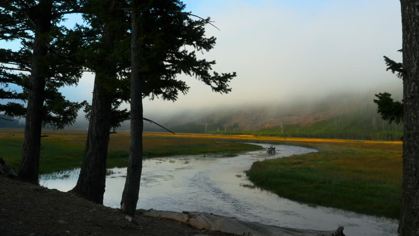 Mist at Madison River in Yellowstone National Park, Wyoming, USA