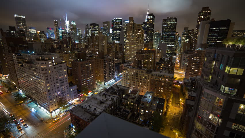  New York City Skyline Motion control pan / tilt Night time lapse Royalty-Free Stock Footage #1022400715