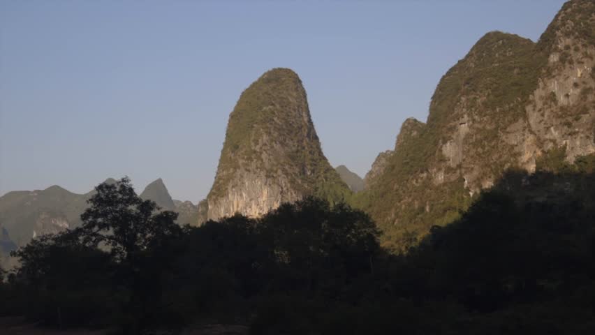 Brilliant parallax view of mountains from Guilin, Mainland China on the Li River.