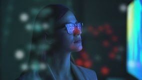 The businesswoman standing near the screen - Powered by Shutterstock - Get 15% off with code: PIKWIZARD15