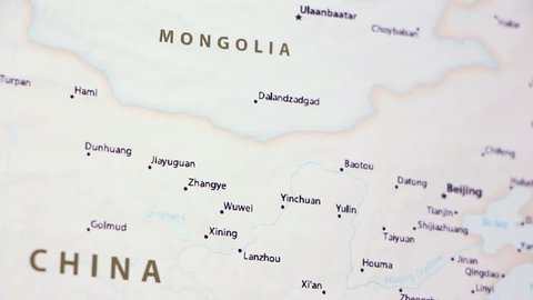 Part of China with Inner Mongolia on a political map