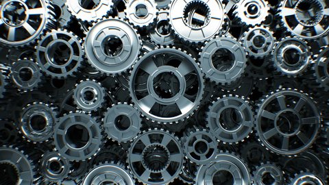 Metal Wall Made of Turning Gears Seamless. Beautiful Looped 3d Animation. Abstract Working Process. Teamwork Business and Technology Concept. 4k Ultra HD 3840x2160. 