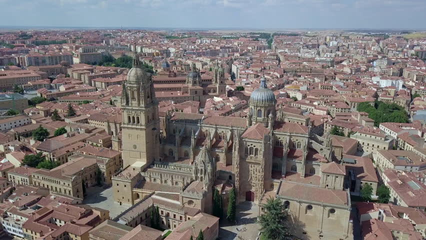 Aerial view of an old cathedral in Salamanca, Leon, Spain 